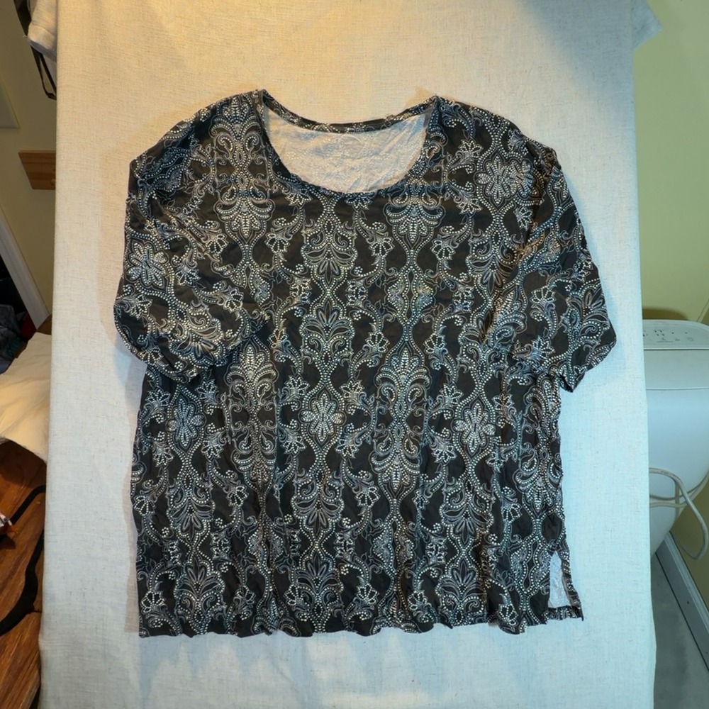 Catherines Easy Fit T-Shirt Damask Paisley Black Women's Size 3X